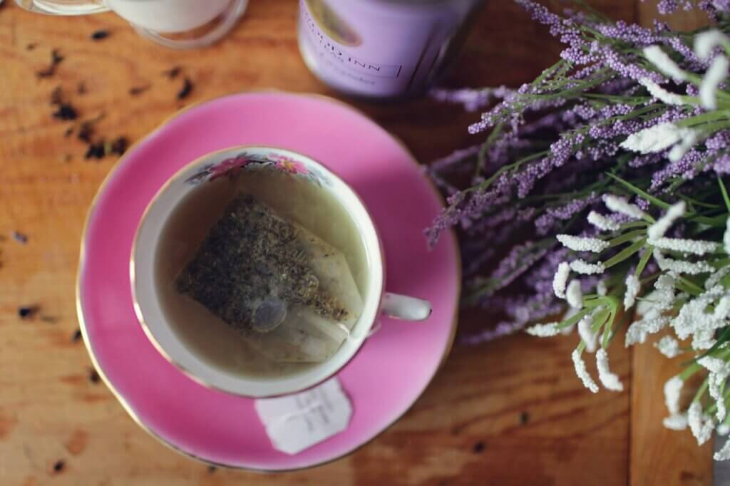 Lavender tea in a teacup